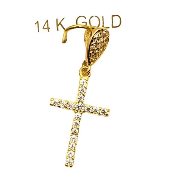 14k REAL GOLD Fancy Cross CZ Pendant - Picture 9 of 9